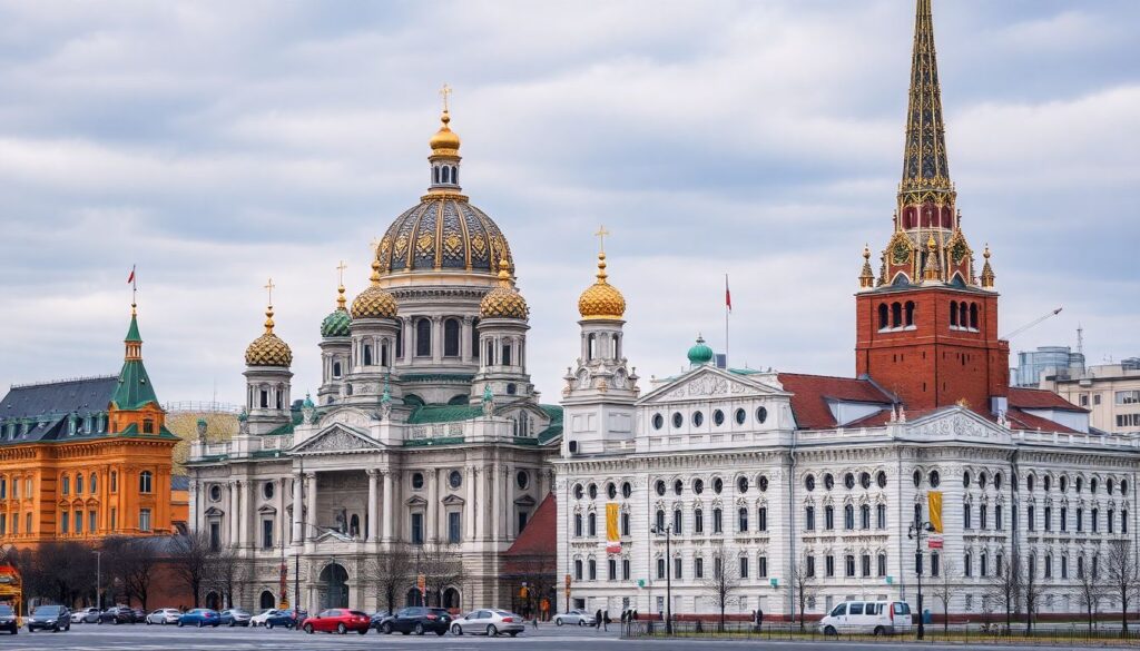 Москва: архитектура и винтажные улочки центра столицы - иллюстрация