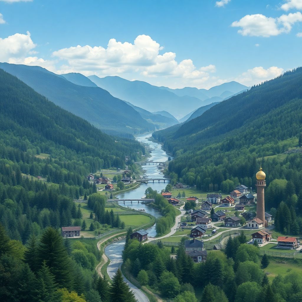 Города и села Ольгинской области среди лесов и рек региона