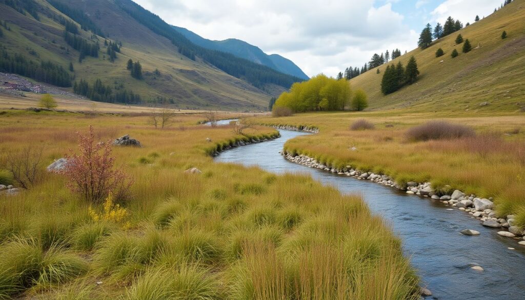 реки и редкие луга - иллюстрация