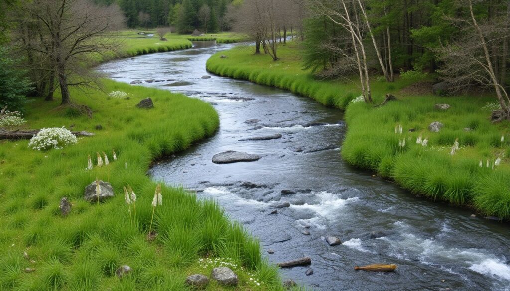 реки и редкие луга - иллюстрация