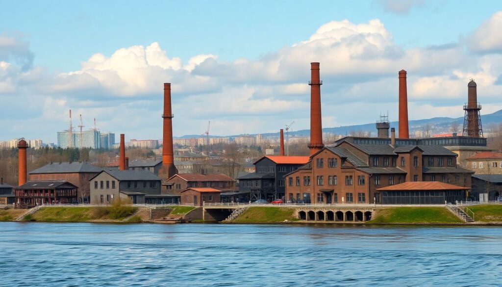 реки и памятники индустриализации - иллюстрация