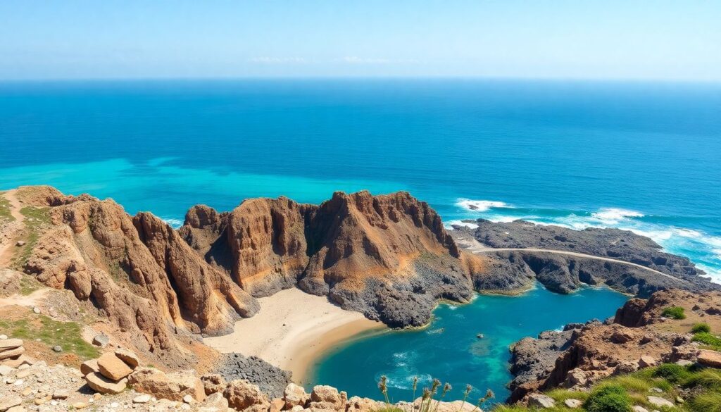 побережье и ландшафты - иллюстрация