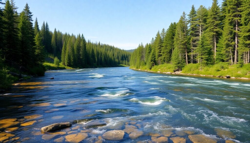 реки и тайга - иллюстрация