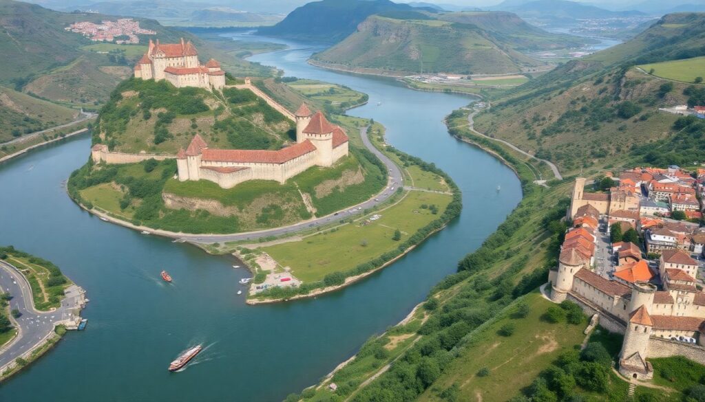 реки и старые крепости - иллюстрация